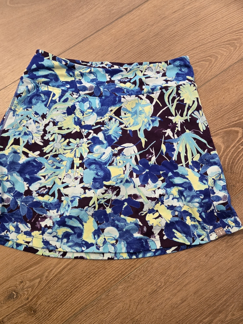 Title nine Blue Floral Mini Skirt with Yellow Accents